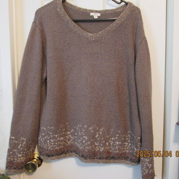 J.Jill Brown Linen Blend V-neck Pullover Sweater Size Medium - Picture 1 of 6